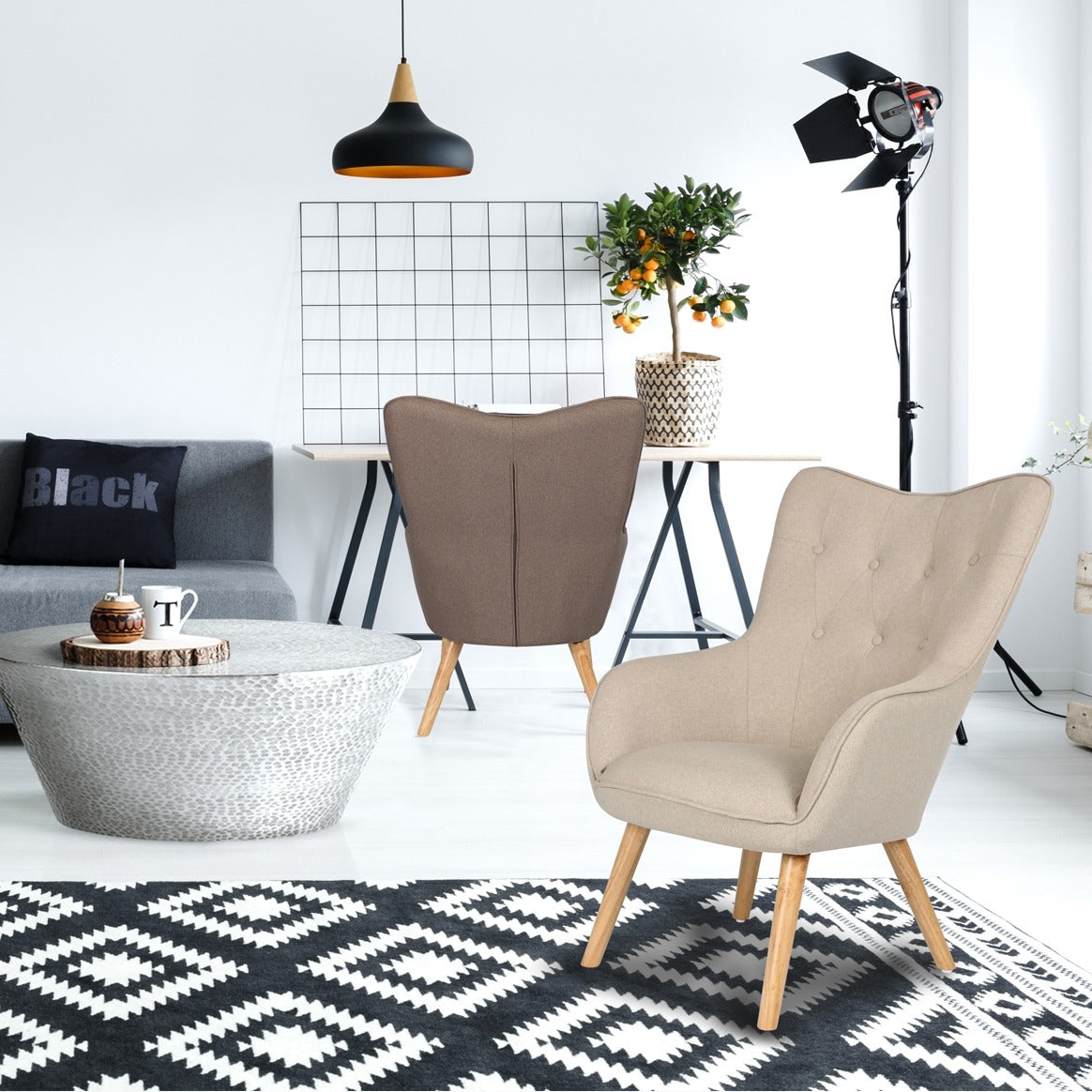 Fauteuil scandinave Klarys tissu Beige