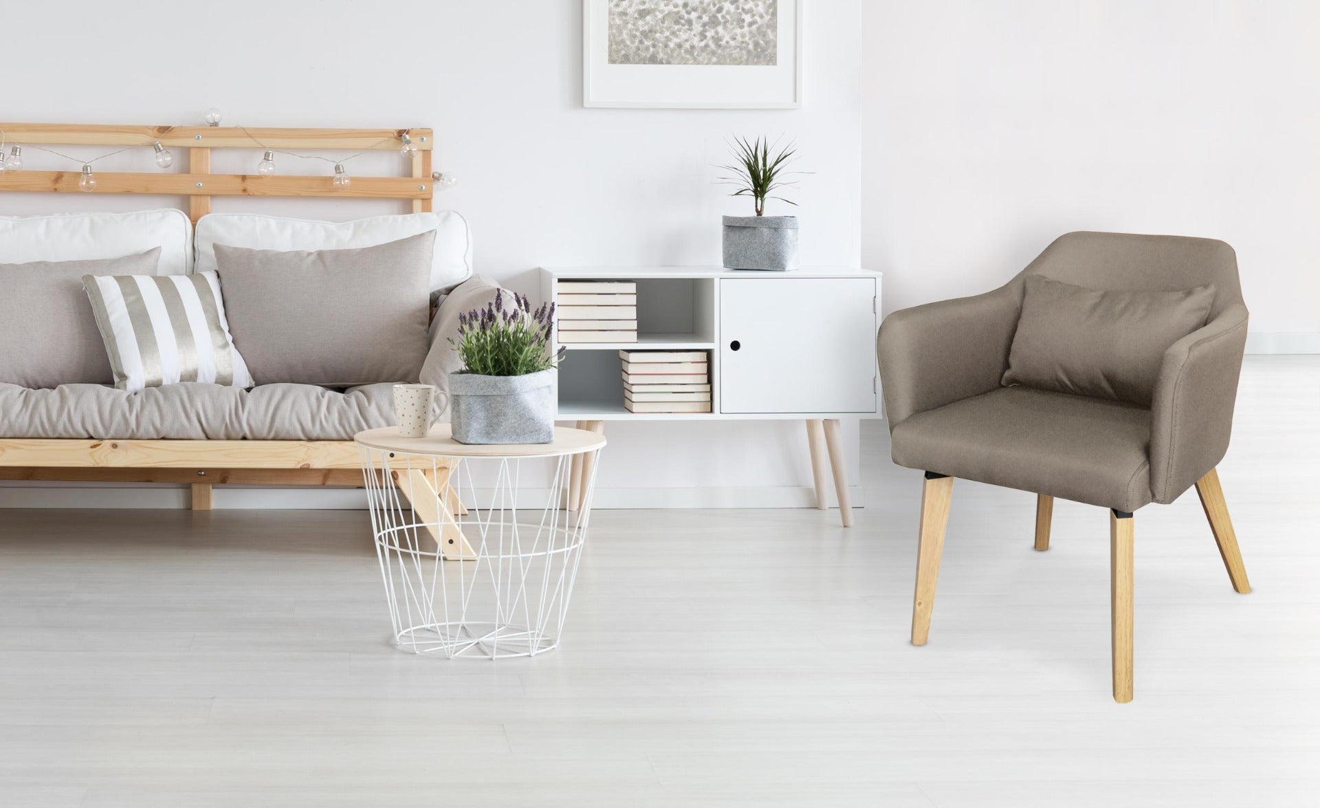 Chaise / Fauteuil scandinave Shaggy Tissu Taupe