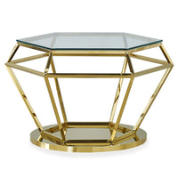 Table basse en verre transparent avec pied doré
