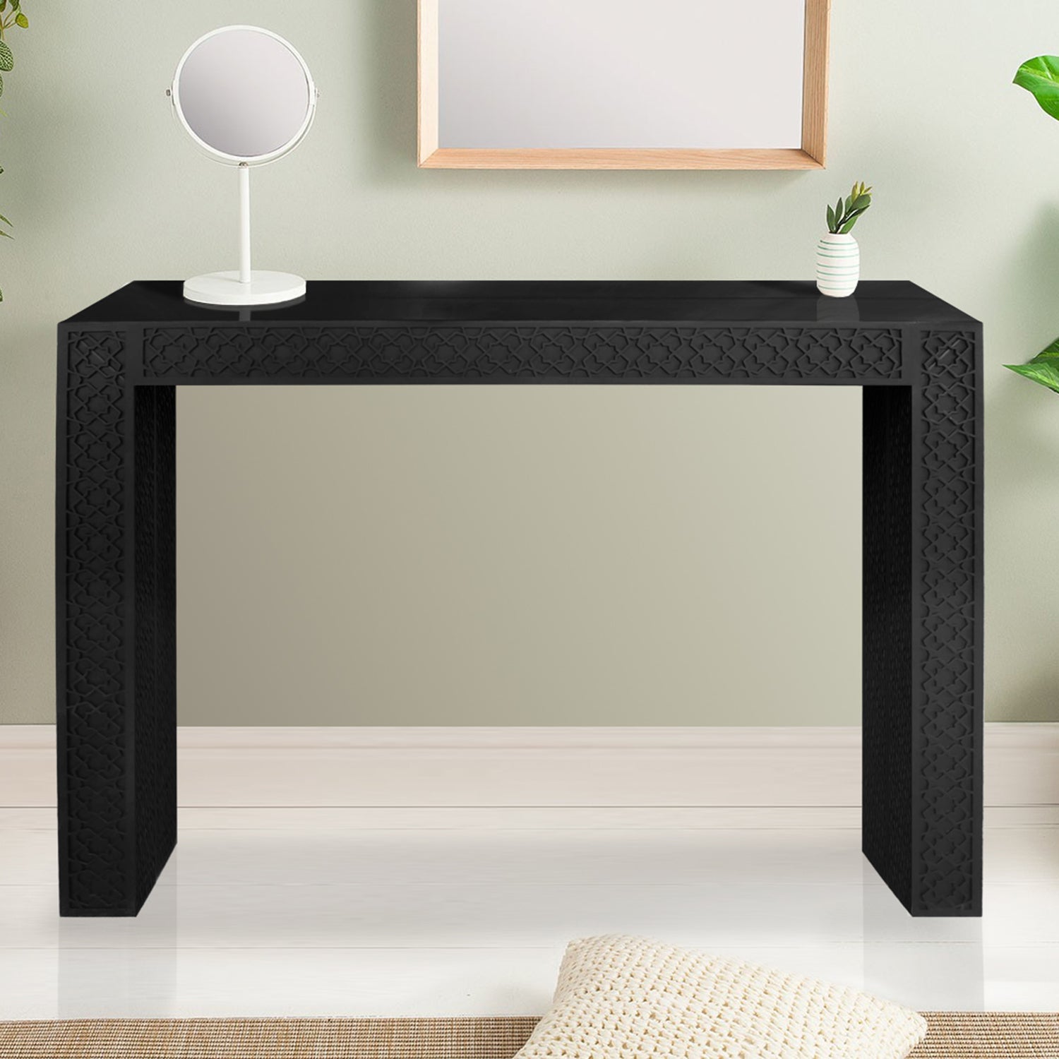 Table console extensible 200cm moulures orientales Nassau Morocco Noir mat