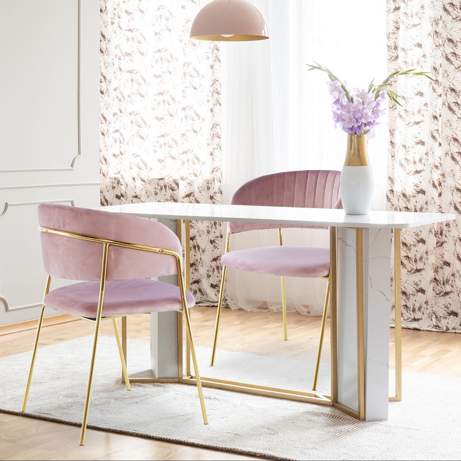 Lot de 4 chaises Tabata Velours Rose
