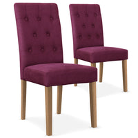 Lot de 2 chaises en tissu violet avec pieds en bois