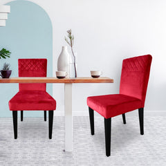 Lot de 2 chaises en velours rouge avec pieds en bois